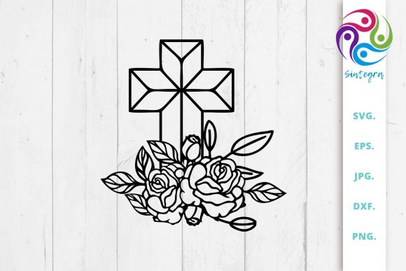 Floral Christian Cross Graphics for Crafts & Commercial Use