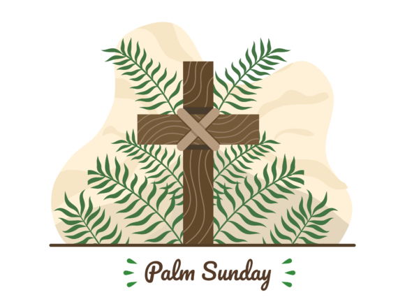 Happy Palm Sunday Christian Cross Graphics and Illustrations
